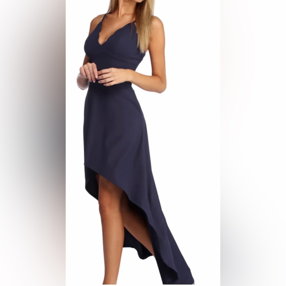 NWT David’s Bridal Navy Blue High Low Formal Dress Size 8